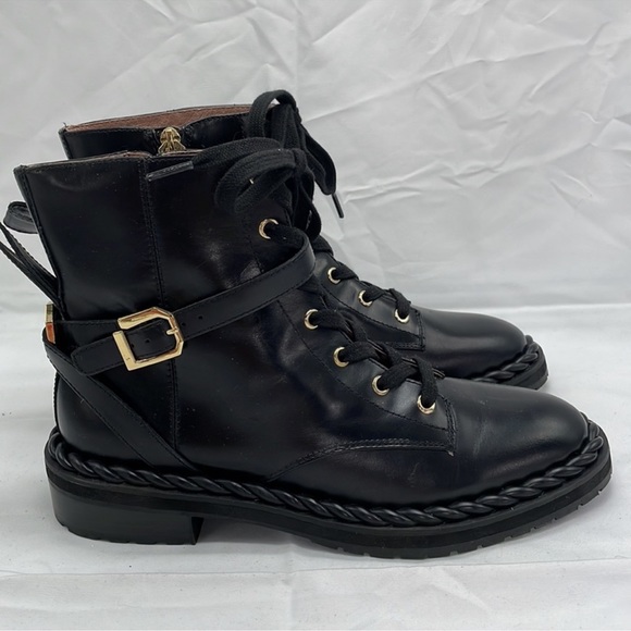 Louise et Cie Sabri Bootie Lug Sole Combat Black Leather Sz - Picture 4 of 10